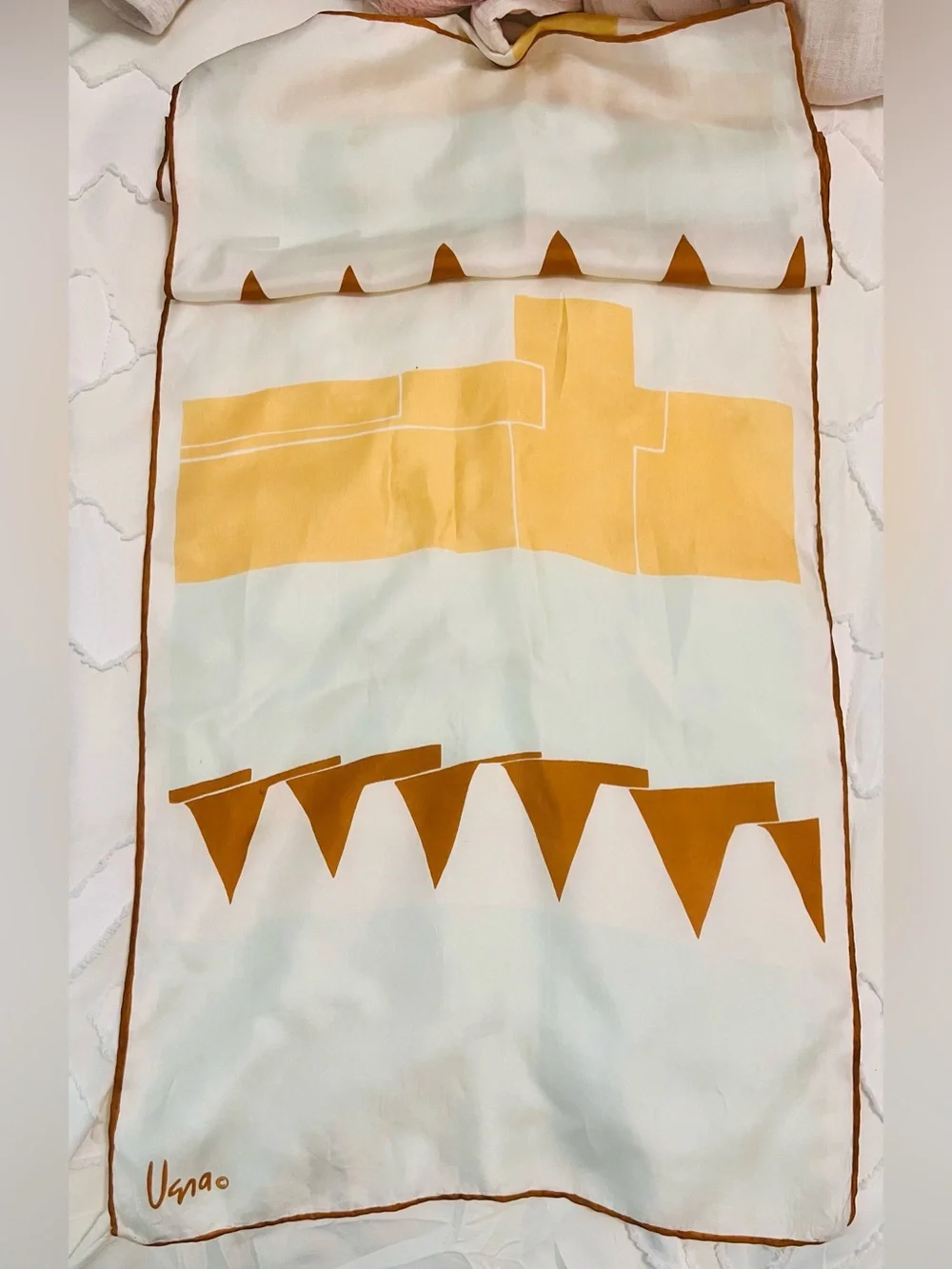 Vintage Vera Neumann 100% Silk Scarf Abstract Geometric Hand Rolled Signed Vera